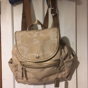 GUC Coach Logo Canvas Backpack Tan Purple Inside